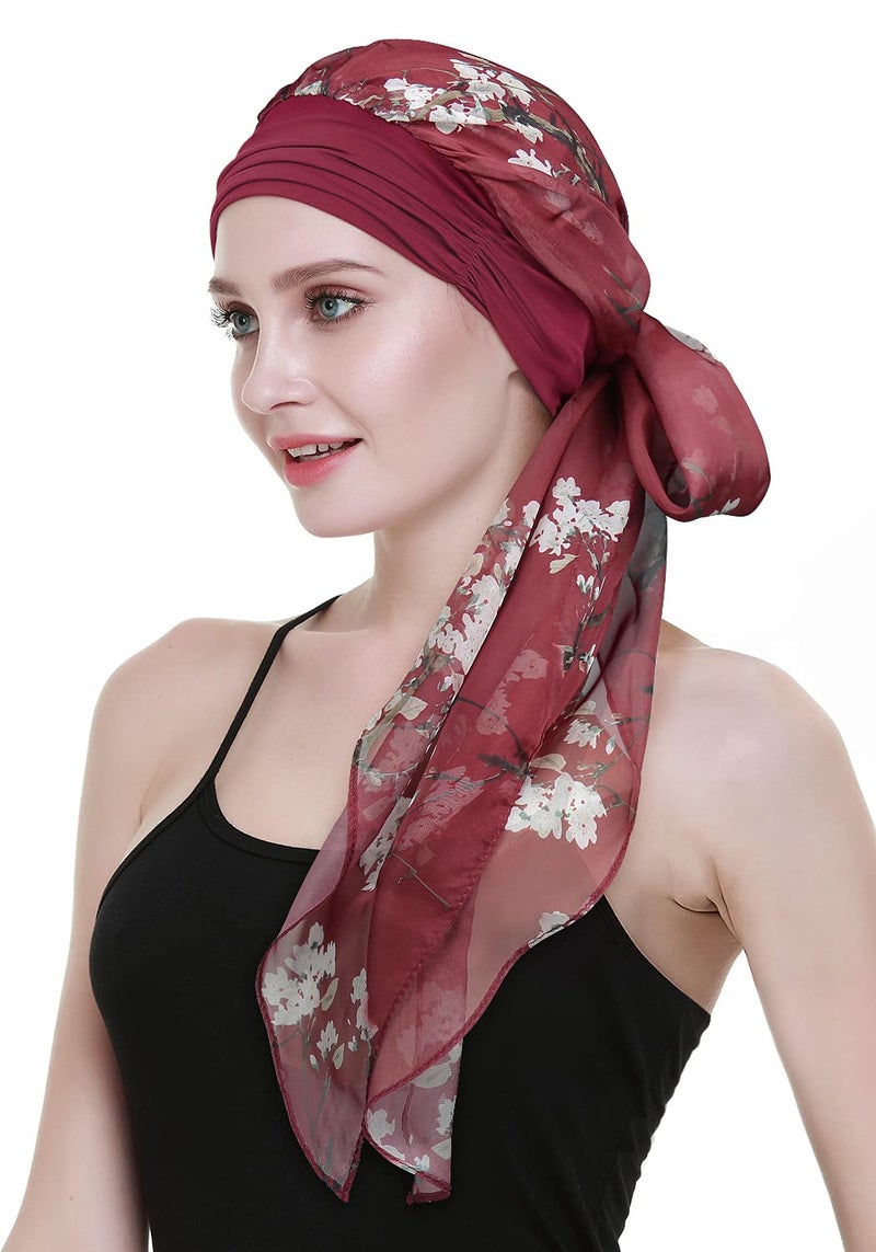 FocusCare Women's Cancer Headwear Scarf with Cap Compliments Head Wraps Chemo Turbans - Image 1
